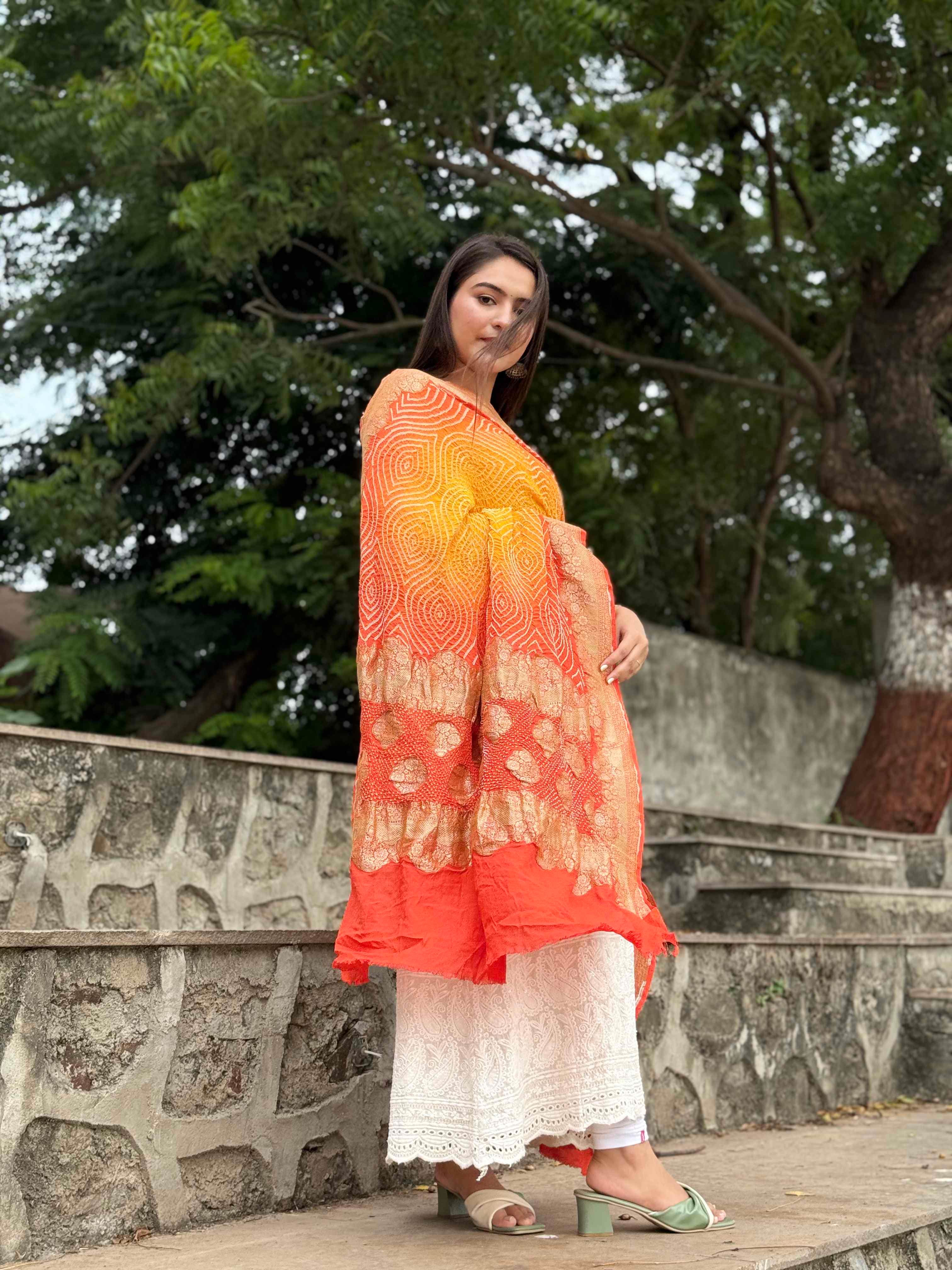 Sunehri Kesari Bandhani Dupatta